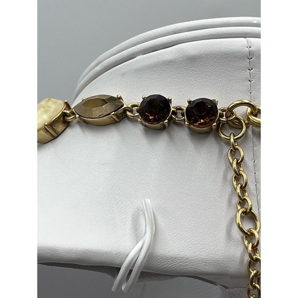 J. Crew Factory Natural Stone Rhinestone Parade Gold Tone Necklace - Picture 12 of 16